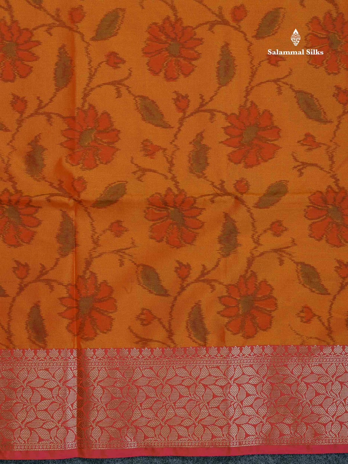 Semi Silk Saree - Orange Colour Body Pochampally Design With Fancy Border