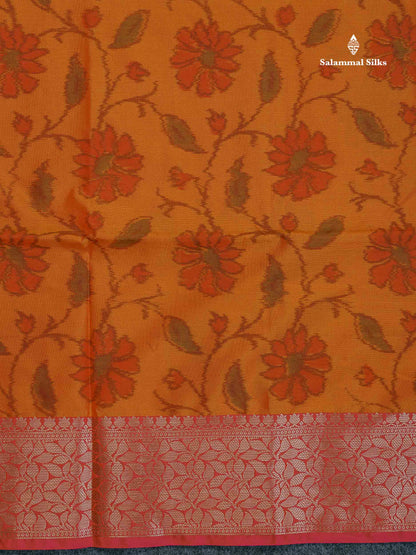 Semi Silk Saree - Orange Colour Body Pochampally Design With Fancy Border