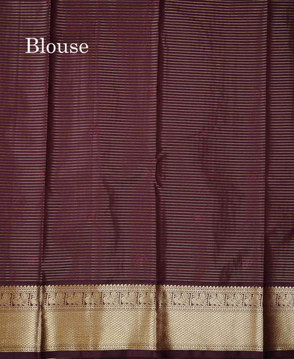 Beige Small Checks With Butta Semi Silk Saree With Contrast Dark Brown Traditional Border