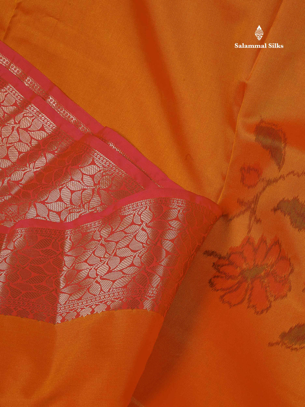 Semi Silk Saree - Orange Colour Body Pochampally Design With Fancy Border