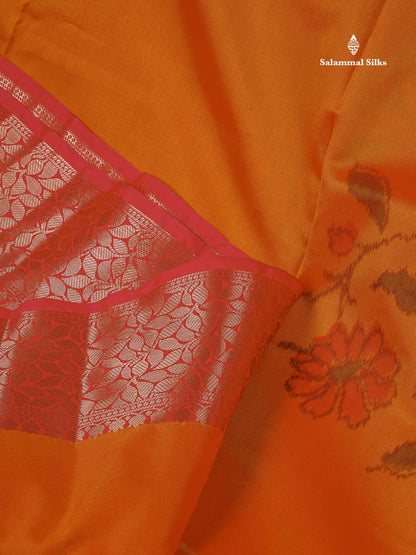 Semi Silk Saree - Orange Colour Body Pochampally Design With Fancy Border