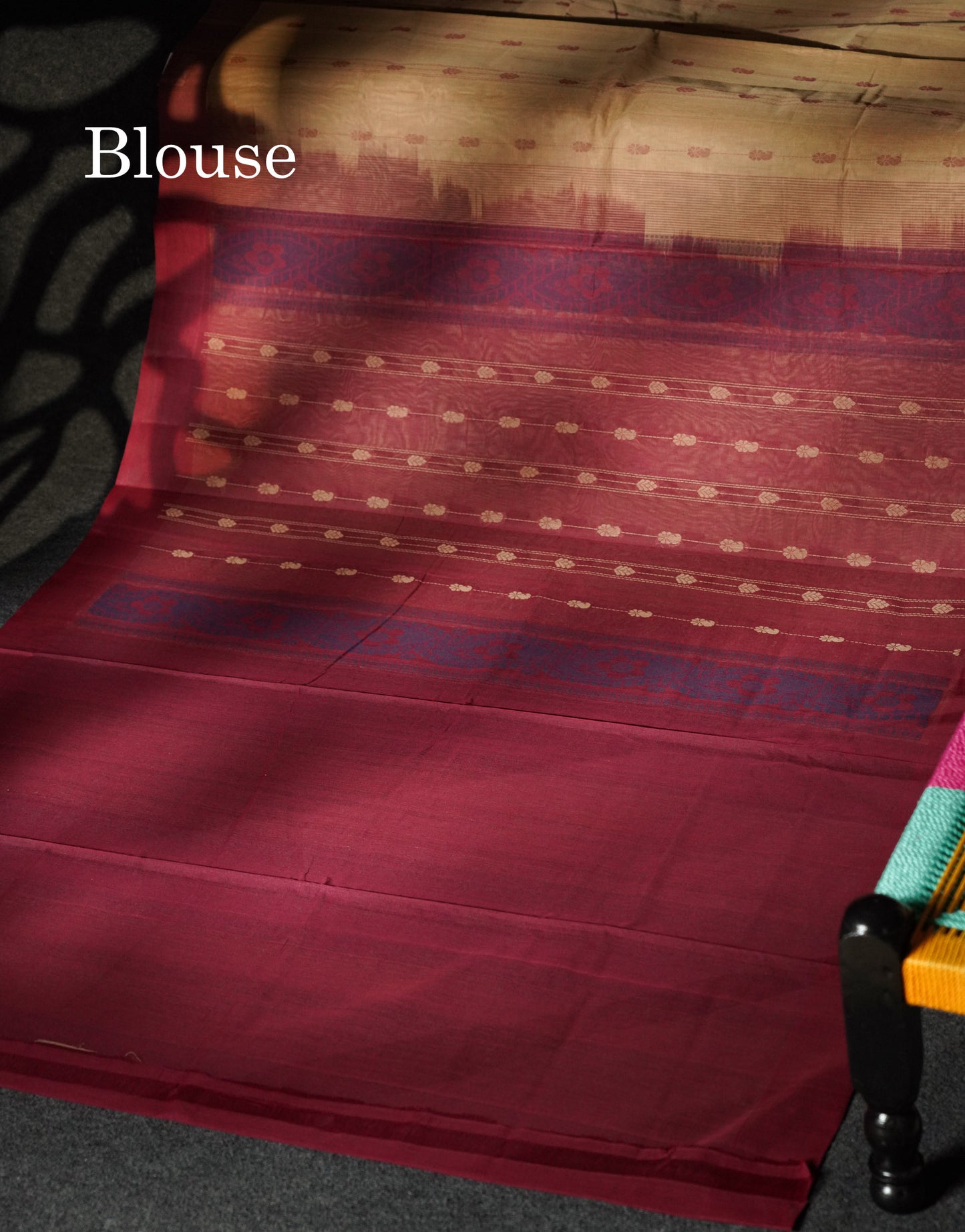 Beautiful Beige Thread Buttas Handloom Pure Cotton Saree With Maroon Border