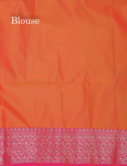 Semi Silk Saree - Orange Colour Body Pochampally Design With Fancy Border