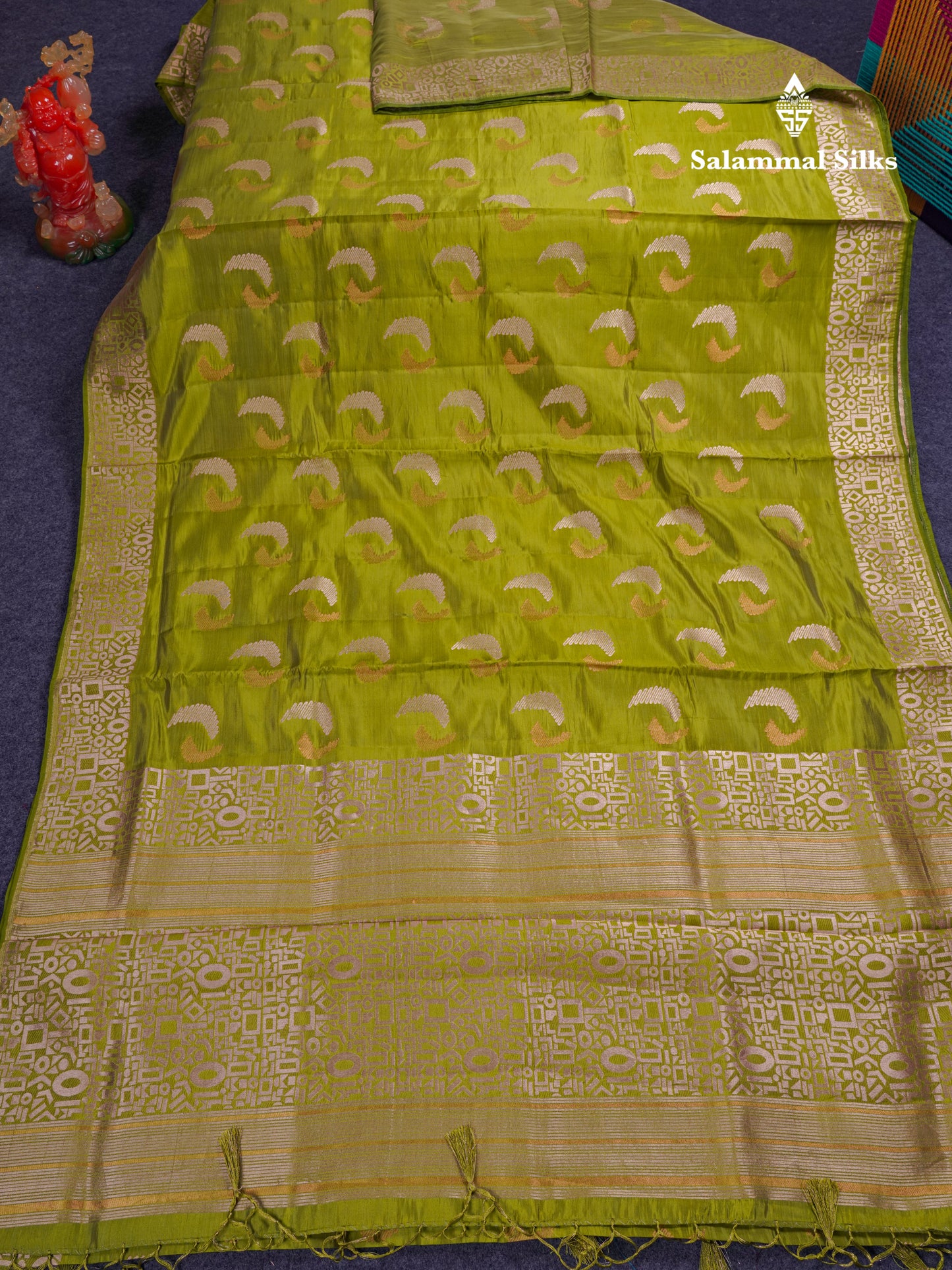 Beautiful Blue Semi Raw Silk Saree With Fancy Border
