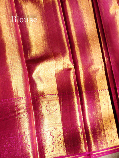 Beautiful Light Violet Tissue Bridal Pure Kanjivaram Silk Saree With Contrast Pink Traditional Evening Morning Border