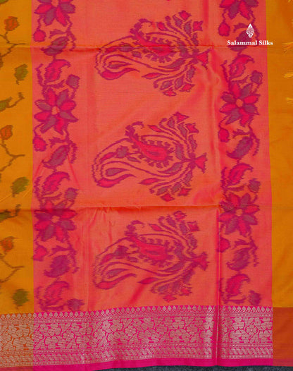 Semi Silk Saree - Mustard Yellow Colour Body Pochampally Design With Fancy Border