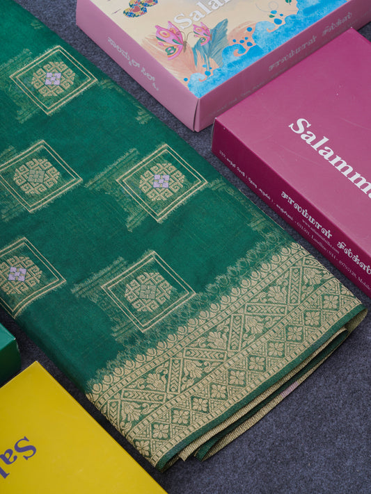 Bottle Green Meena Work Beautiful Malbari Linen Fancy Saree With Blouse