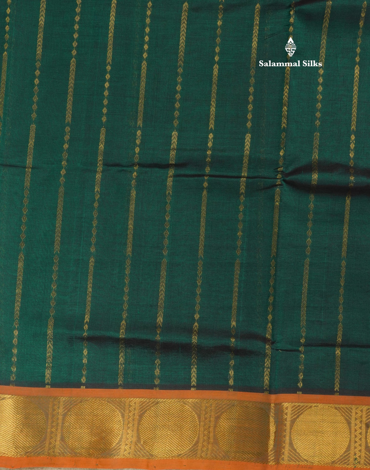 Bottle Green Pure Silk Cotton Saree With Contrast Mustard Yellow Traditional Border