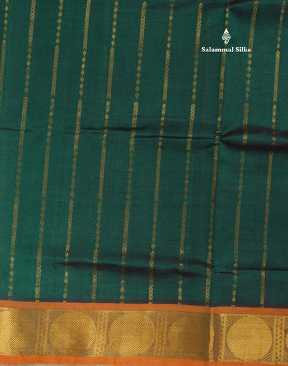 Bottle Green Pure Silk Cotton Saree With Contrast Mustard Yellow Traditional Border