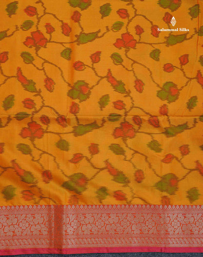 Semi Silk Saree - Mustard Yellow Colour Body Pochampally Design With Fancy Border