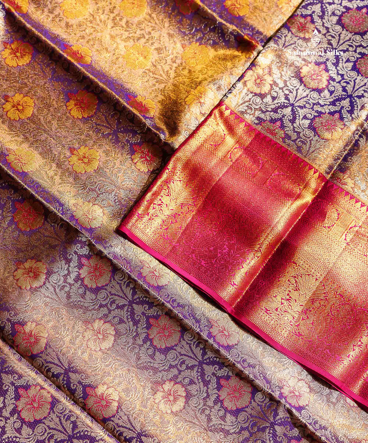 Beautiful Light Violet Tissue Bridal Pure Kanjivaram Silk Saree With Contrast Pink Traditional Evening Morning Border