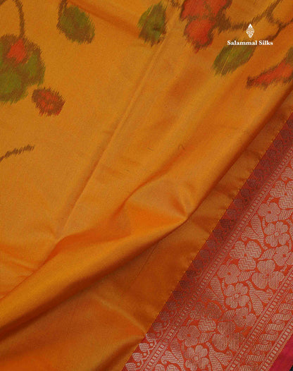 Semi Silk Saree - Mustard Yellow Colour Body Pochampally Design With Fancy Border