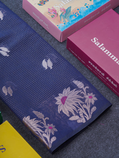 Beautiful Ramar Muga Silk Silver Zari Lines Saree With Fancy Meenawork Border
