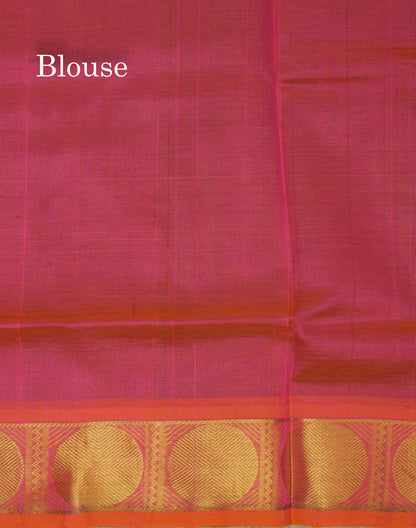 Bottle Green Pure Silk Cotton Saree With Contrast Mustard Yellow Traditional Border