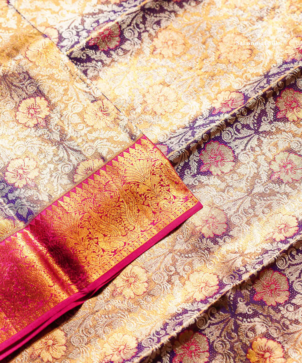 Beautiful Light Violet Tissue Bridal Pure Kanjivaram Silk Saree With Contrast Pink Traditional Evening Morning Border