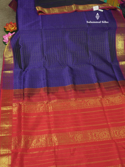 Royal Blue Zari Checks Pure Silk Cotton Saree With Traditional Gold Zari Border