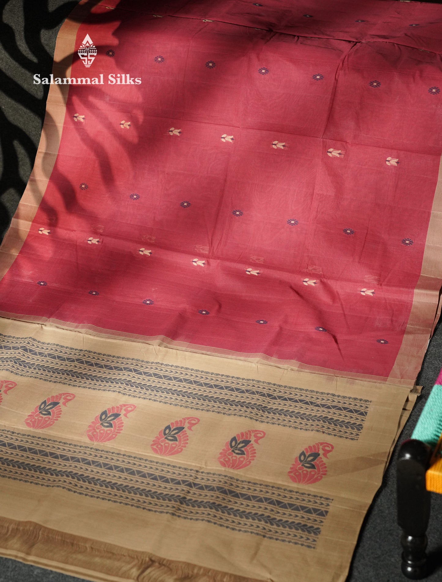 Beautiful Light Chocolet Thread Buttas Handloom Pure Cotton Saree With Coffee Brown Border