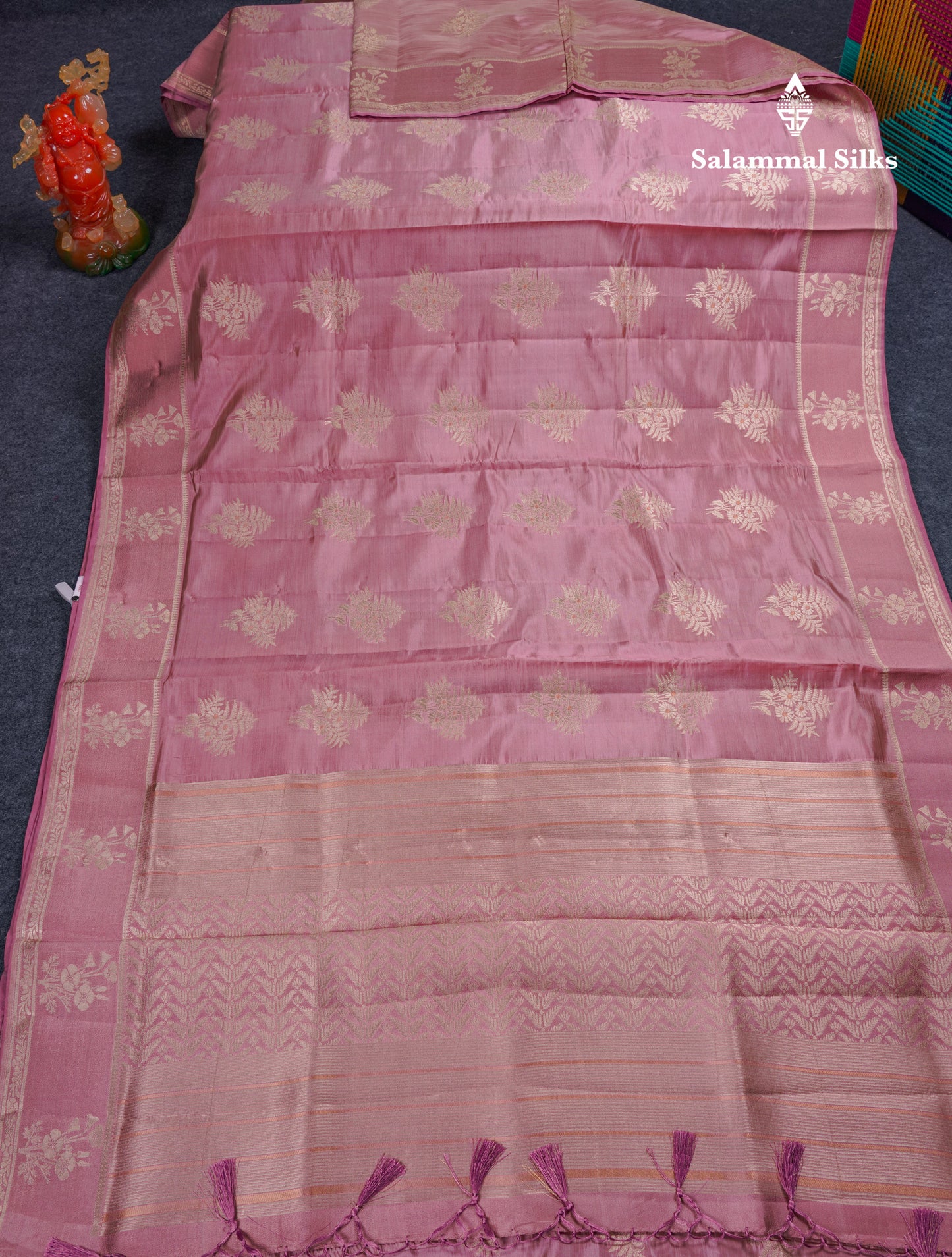 Beautiful Onion Pink Semi Raw Silk Saree With Fancy Border