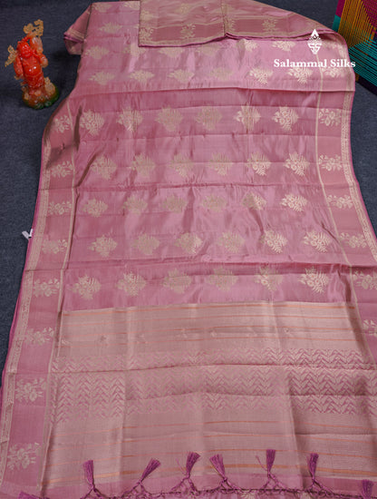 Beautiful Onion Pink Semi Raw Silk Saree With Fancy Border