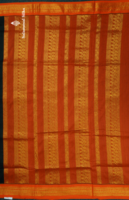Black Kalyani Cotton Saree With Contrast Orange Border