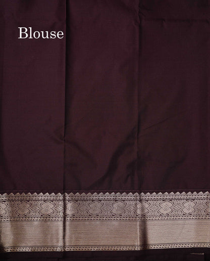 Semi Silk Saree - Mustard Yellow Butta With Vaira Oosi Lines Along With Contrast Dark Brown Traditional Border