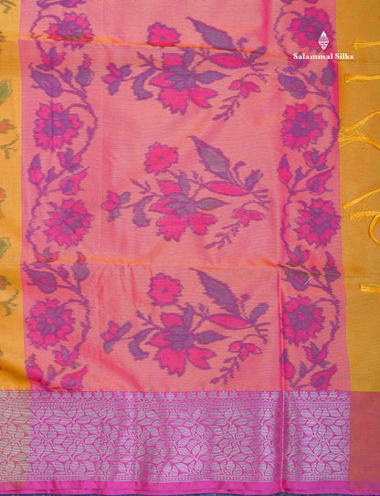 Semi Silk Saree - Orange Colour Body Pochampally Design With Fancy Border