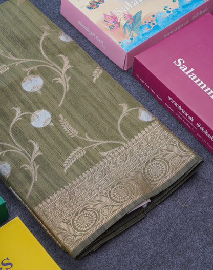 Moss Green Fancy Saree With Copper Zari Border