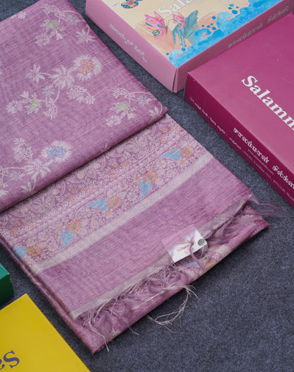 Light Violet Cotton Mix Saree With Self Blouse