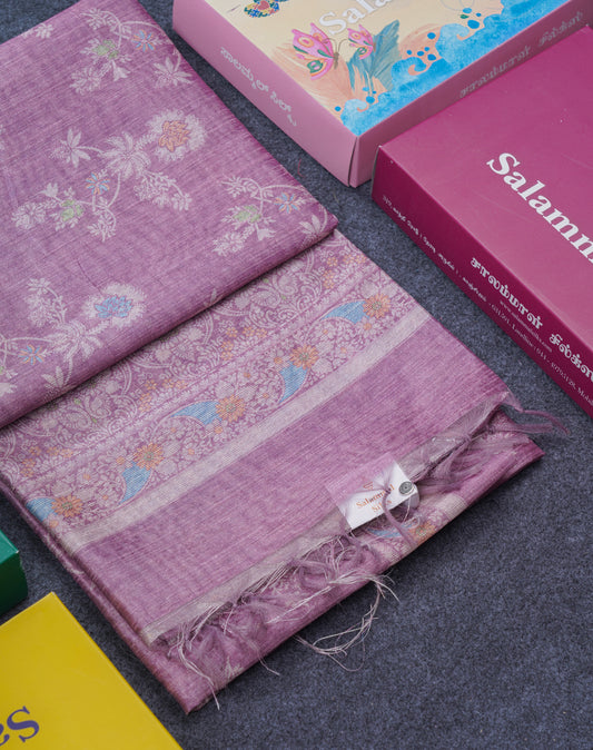 Light Violet Cotton Mix Saree With Self Blouse