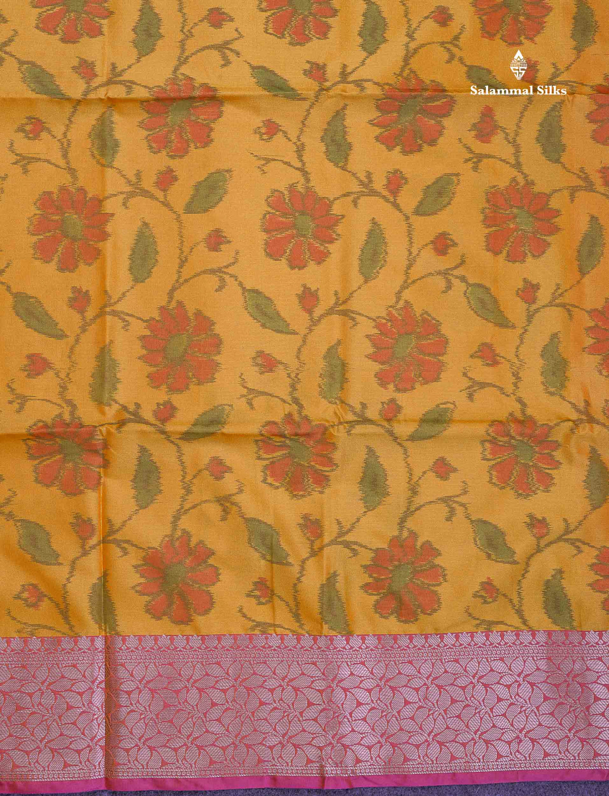 Semi Silk Saree - Orange Colour Body Pochampally Design With Fancy Border