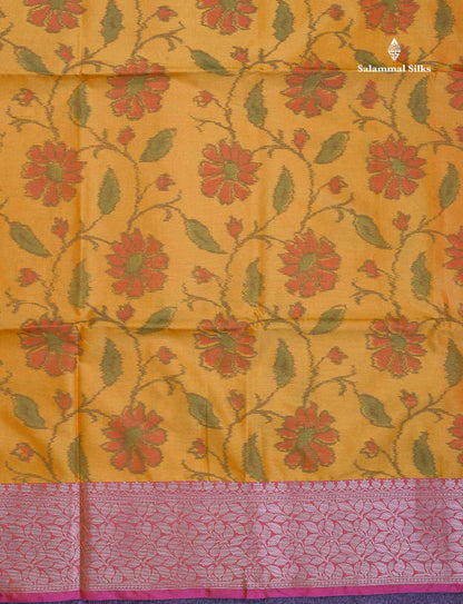 Semi Silk Saree - Orange Colour Body Pochampally Design With Fancy Border