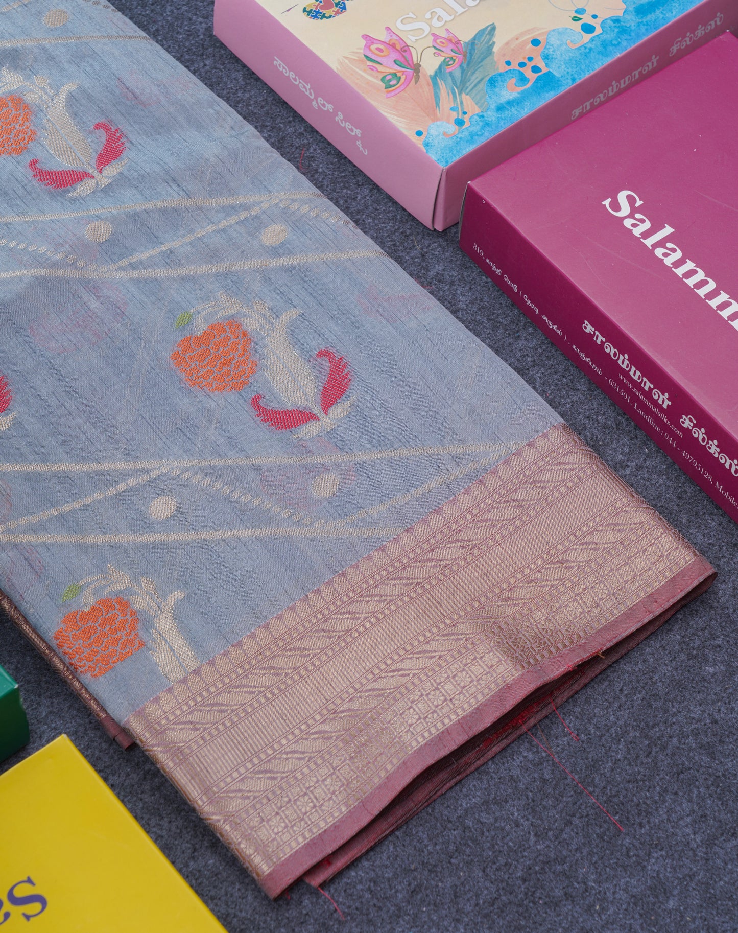Grey Semi Tussar Saree With Fancy Border