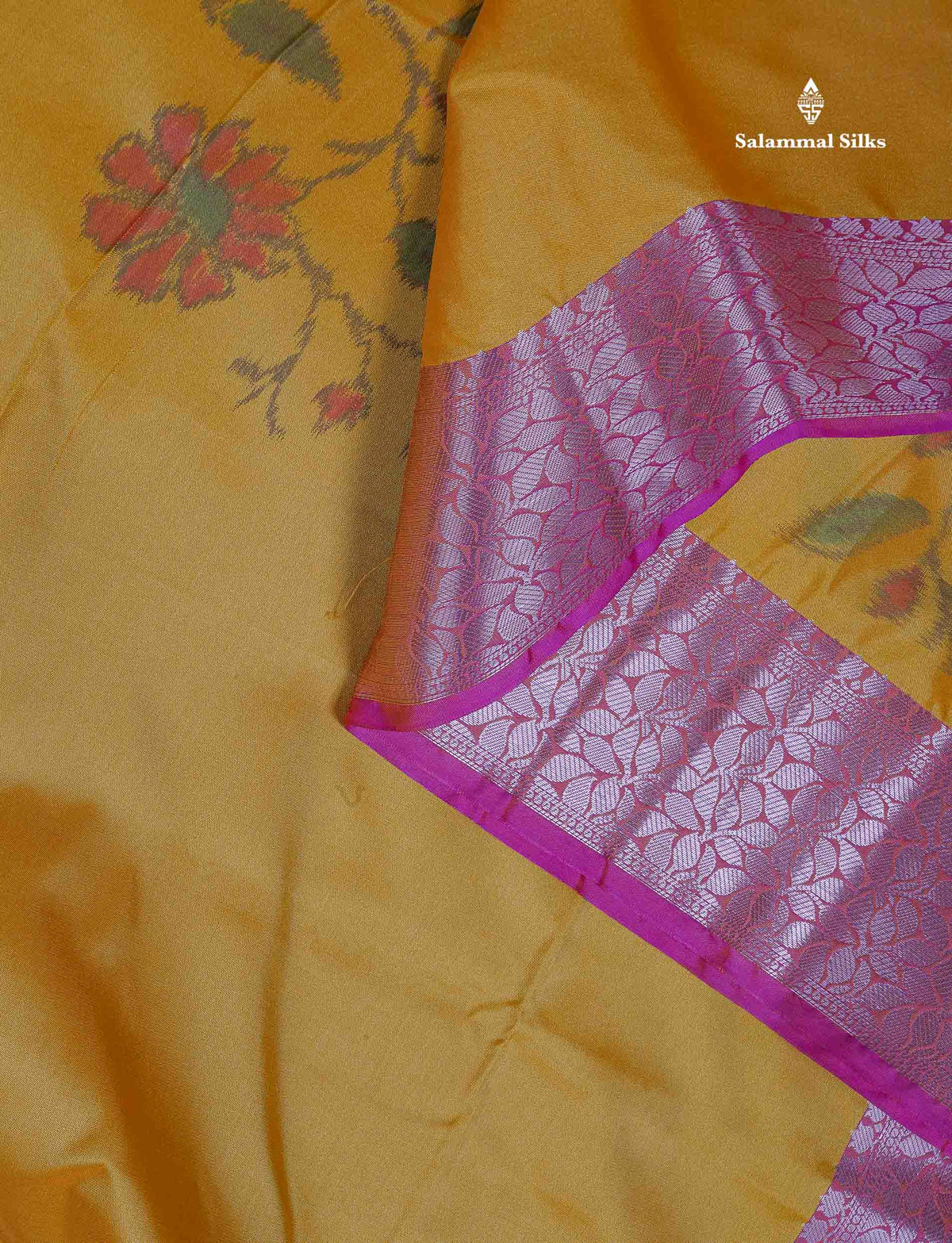 Semi Silk Saree - Orange Colour Body Pochampally Design With Fancy Border