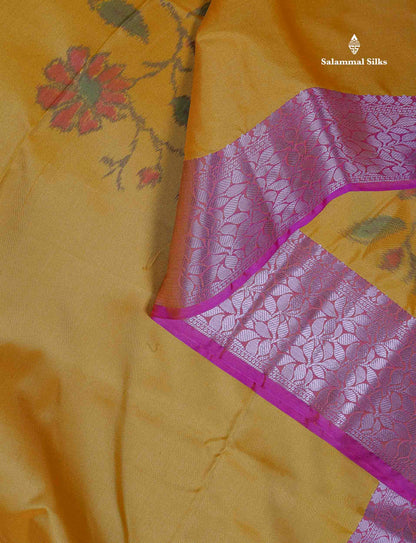 Semi Silk Saree - Orange Colour Body Pochampally Design With Fancy Border