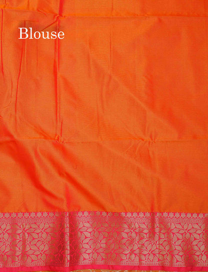 Semi Silk Saree - Orange Colour Body Pochampally Design With Fancy Border