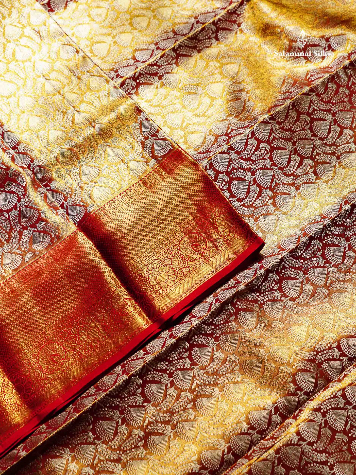Beautiful Orange Tissue Bridal Pure Kanjivaram Silk Saree With Contrast Red Traditional Border