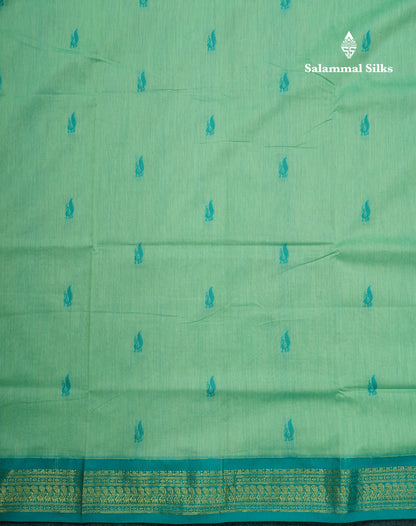 Light Green Kalyani Cotton Saree With Contrast Sapphire Green Border