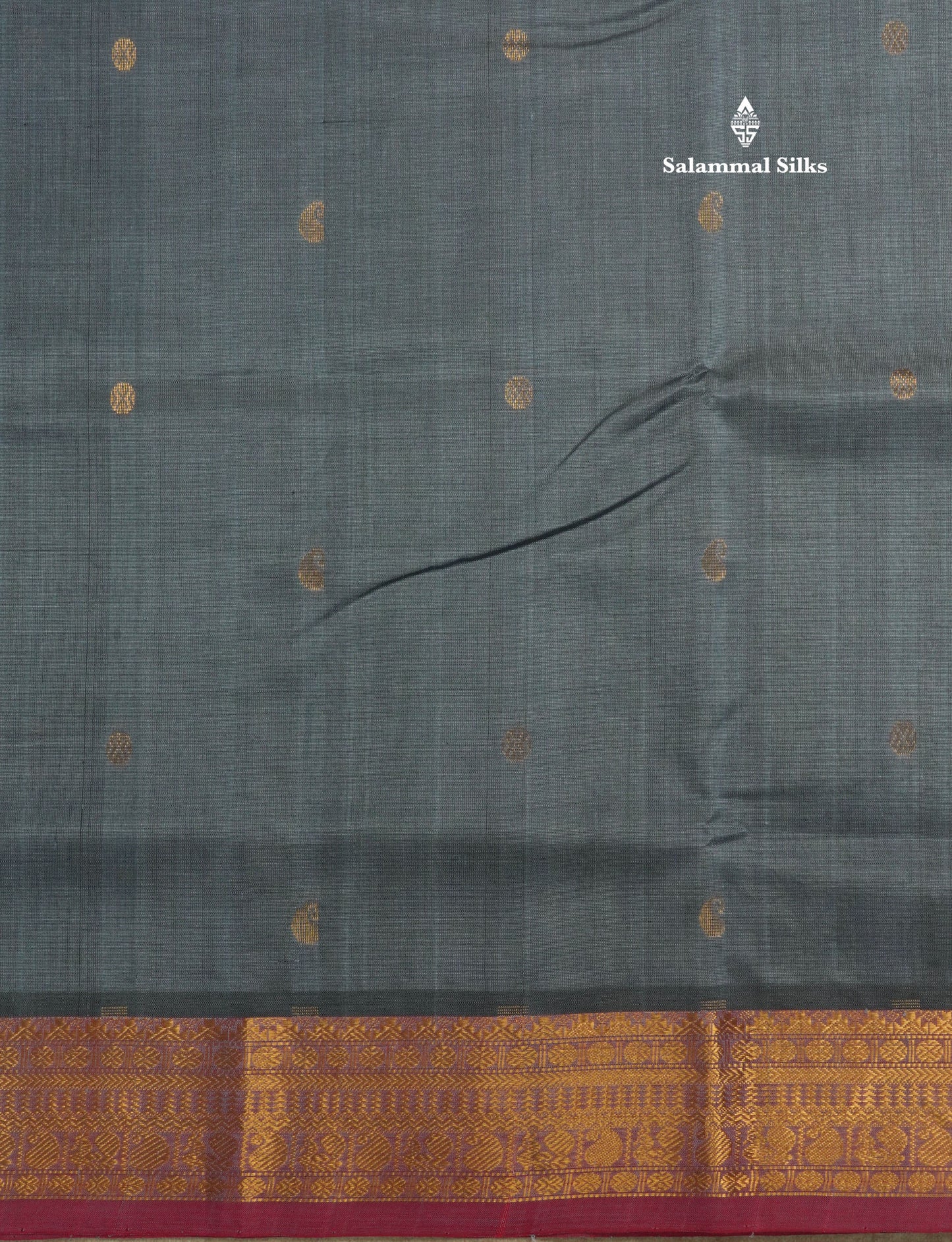 Grey Pure Silk Cotton Saree With Gold Zari Traditional Border