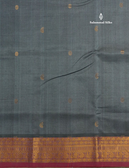 Grey Pure Silk Cotton Saree With Gold Zari Traditional Border