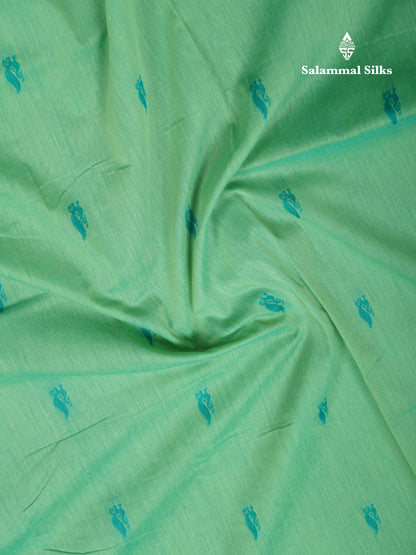 Light Green Kalyani Cotton Saree With Contrast Sapphire Green Border
