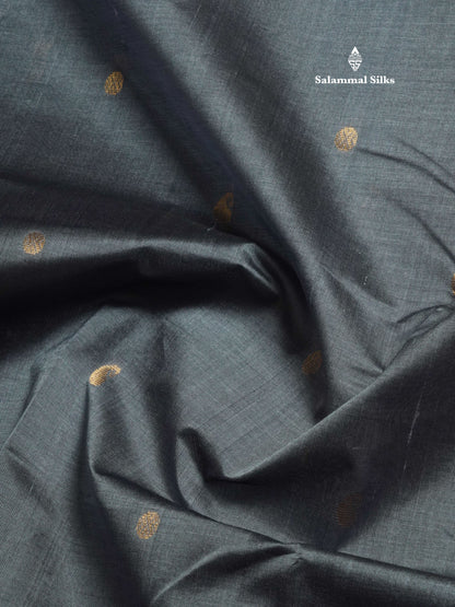 Grey Pure Silk Cotton Saree With Gold Zari Traditional Border