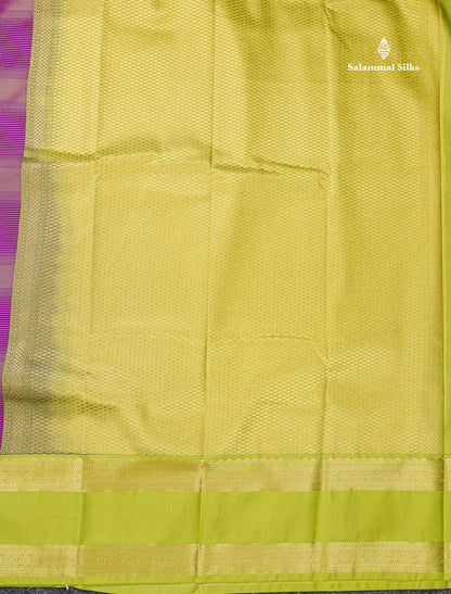 Magenta Alai Vaira Oosi Lines With Butta Semi Silk Saree With Contrast Parrot Green Traditional Gap Border