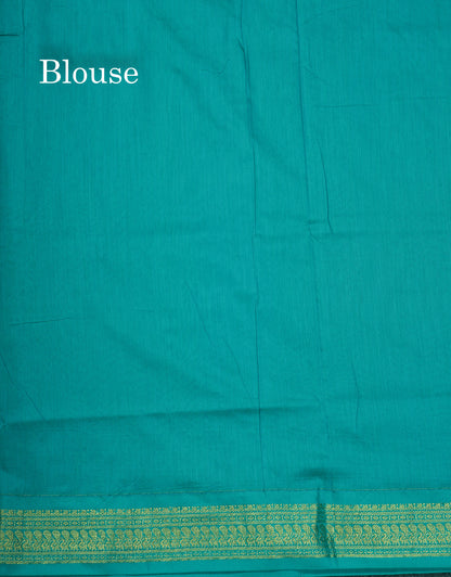 Light Green Kalyani Cotton Saree With Contrast Sapphire Green Border