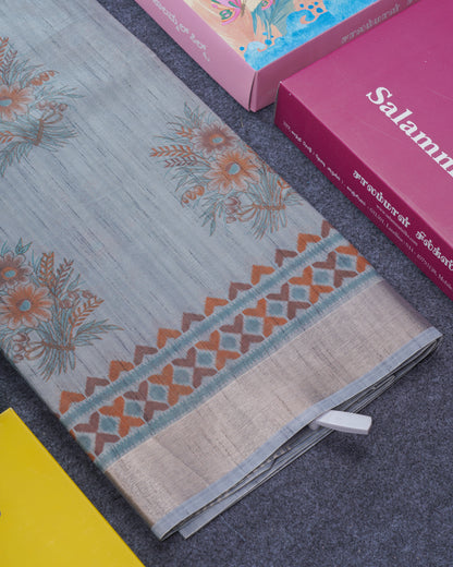 Gray Fancy Saree With Copper Zari Border