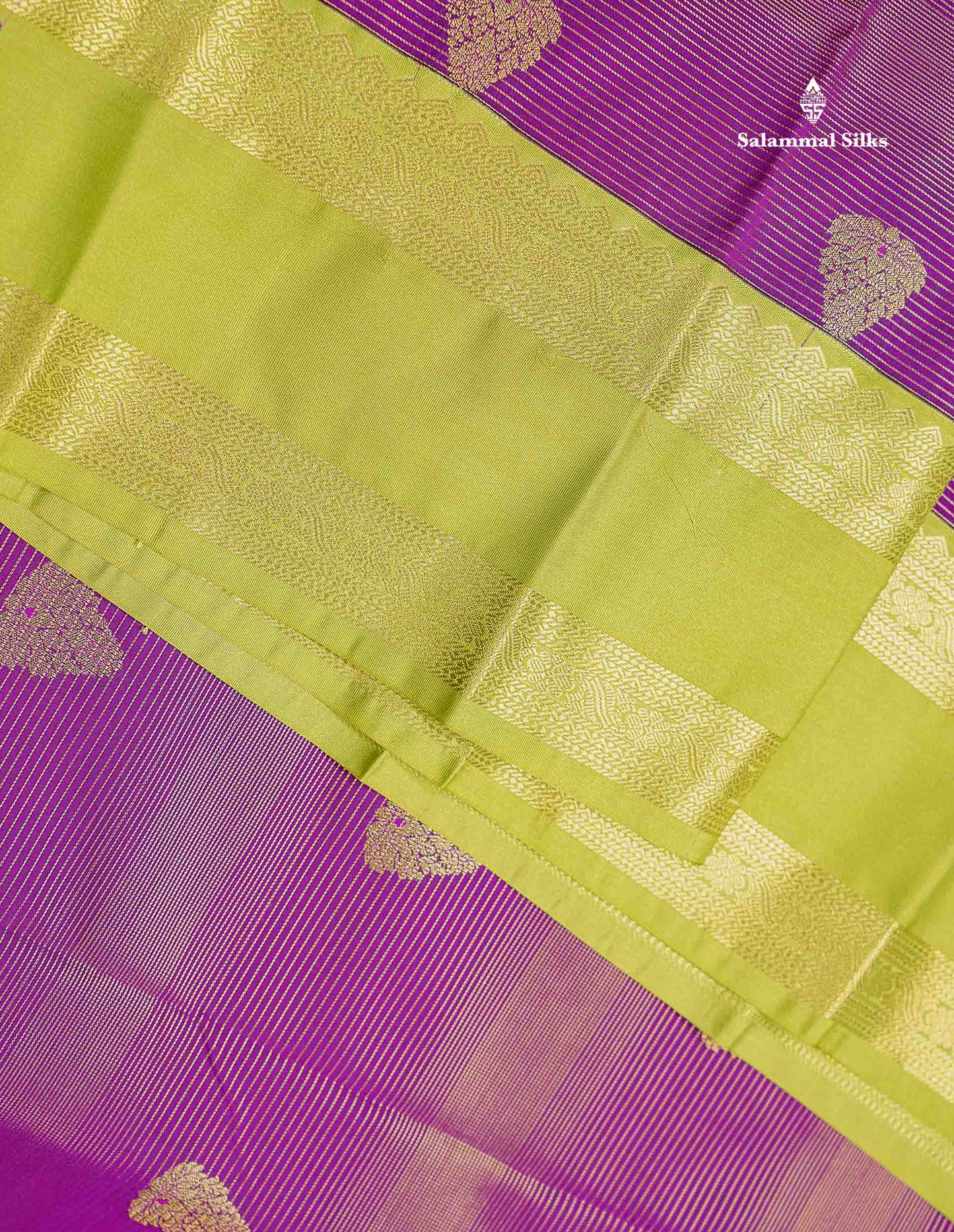 Magenta Alai Vaira Oosi Lines With Butta Semi Silk Saree With Contrast Parrot Green Traditional Gap Border