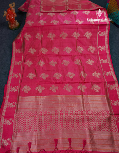 Beautiful Onion Pink Semi Raw Silk Saree With Fancy Border