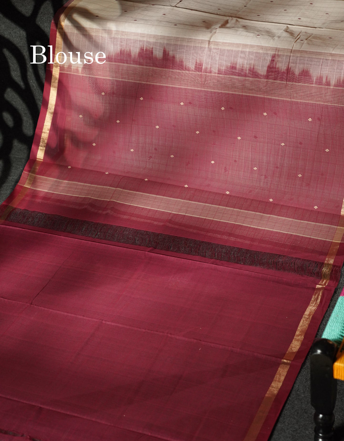 Beautiful Cream Thread Buttas And Lines Handloom Pure Cotton Saree With Maroon Small Border