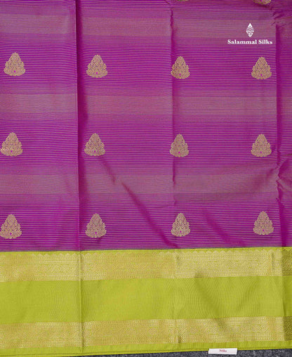 Magenta Alai Vaira Oosi Lines With Butta Semi Silk Saree With Contrast Parrot Green Traditional Gap Border