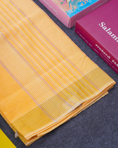 Light Orange Cotton Saree with Tissue Jari Border