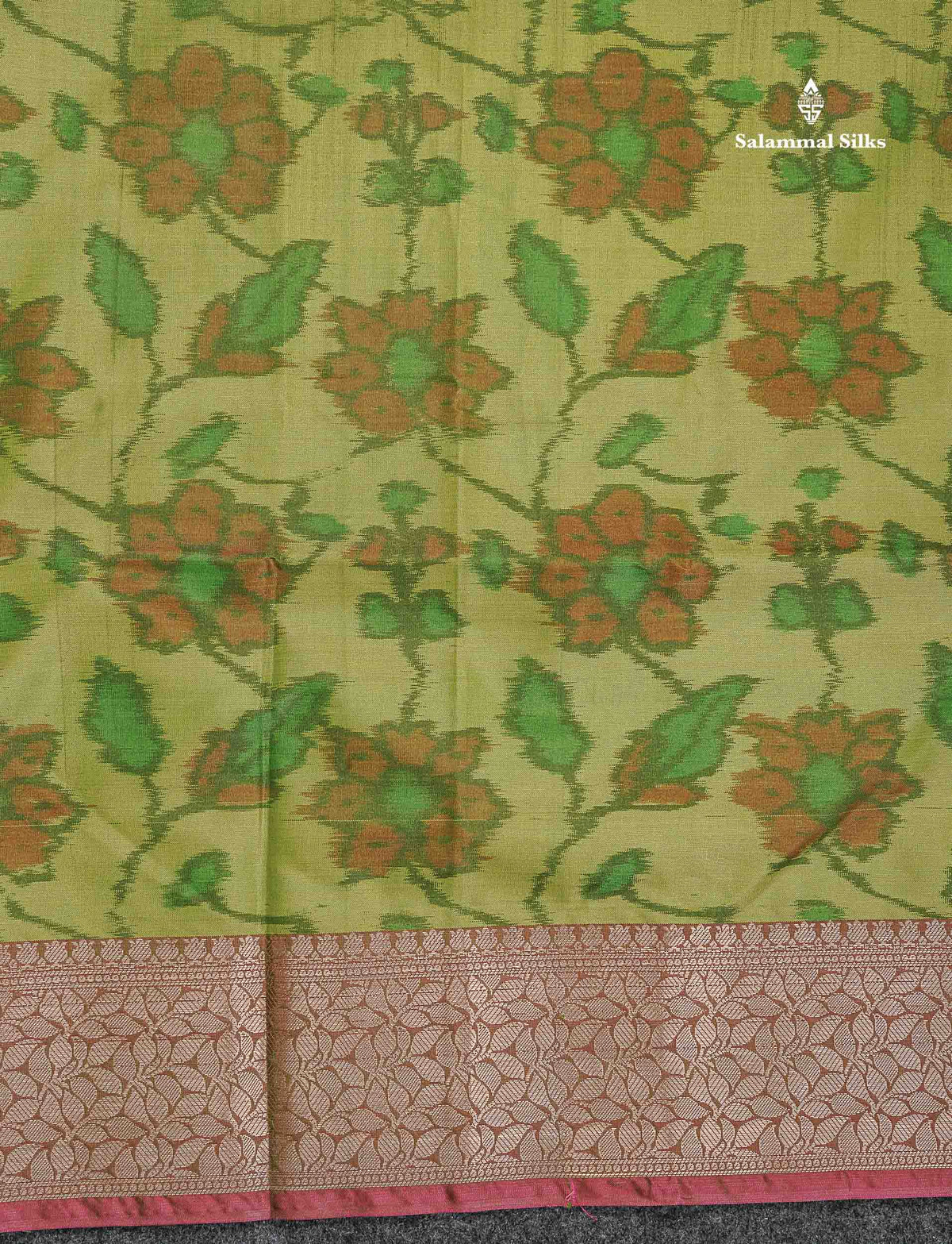 Semi Silk Saree - Parrot Green Colour Body Pochampally Design With Fancy Border